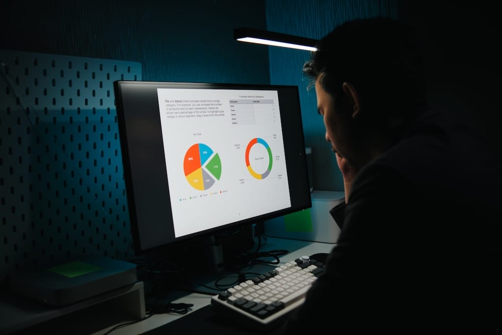 internal IT Manager in dark room looking at what might be dark web statistics dark web statistics data leak cyber attack MSSP blog header