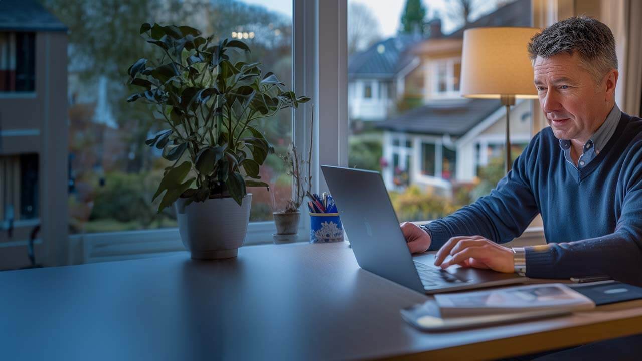 Man working on his laptop at his home office
