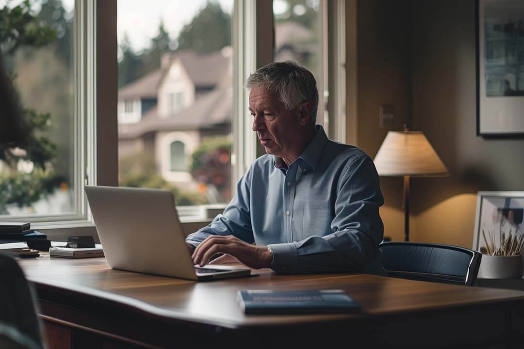 Man working on his laptop at a modern home office