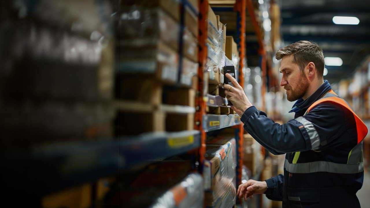 Man using a scanner in a warehouse