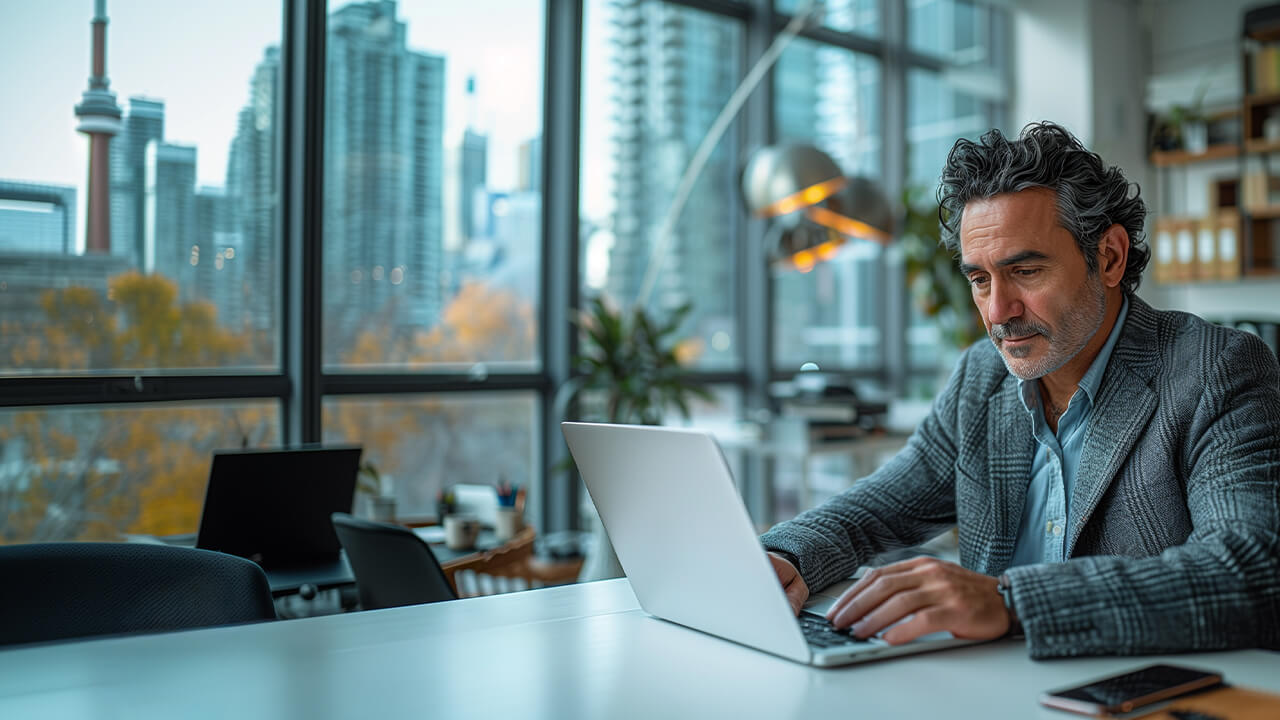 Female warehouse manager working on a laptop